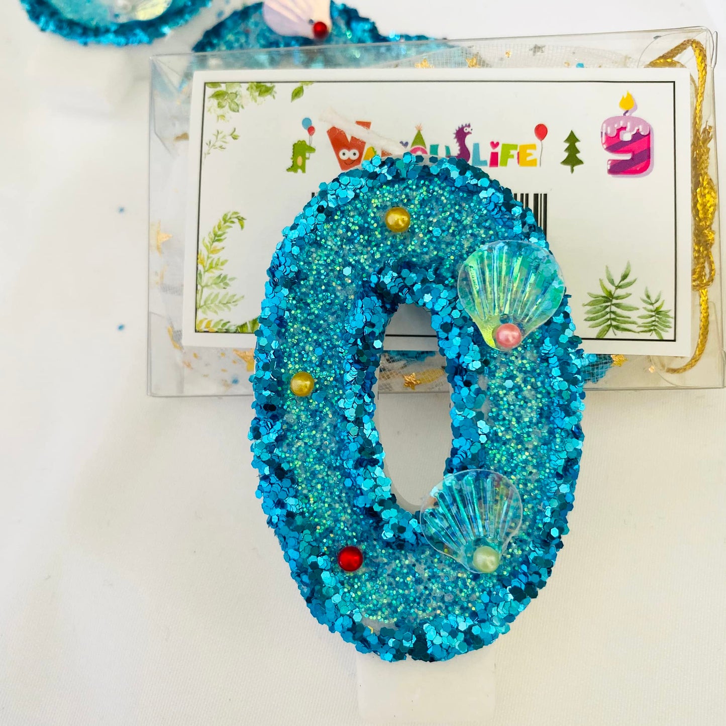 Blue Number Candle,Shell Sequins Number Candles for Birthday Cakes Mermaid Themed Party Supplies Number 0 Candle