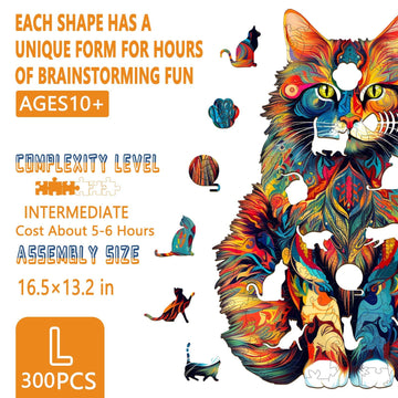 Wooden Puzzles for mature-themeds - Advanced Maine Cat Wooden Puzzle Unique Shape Puzzels Wooden Jigsaw Puzzles for mature-themeds  Wood Puzzles mature-themed Perfect for Birthday Gifts  Family Puzzles 16.5 x 13.2in 300pcs