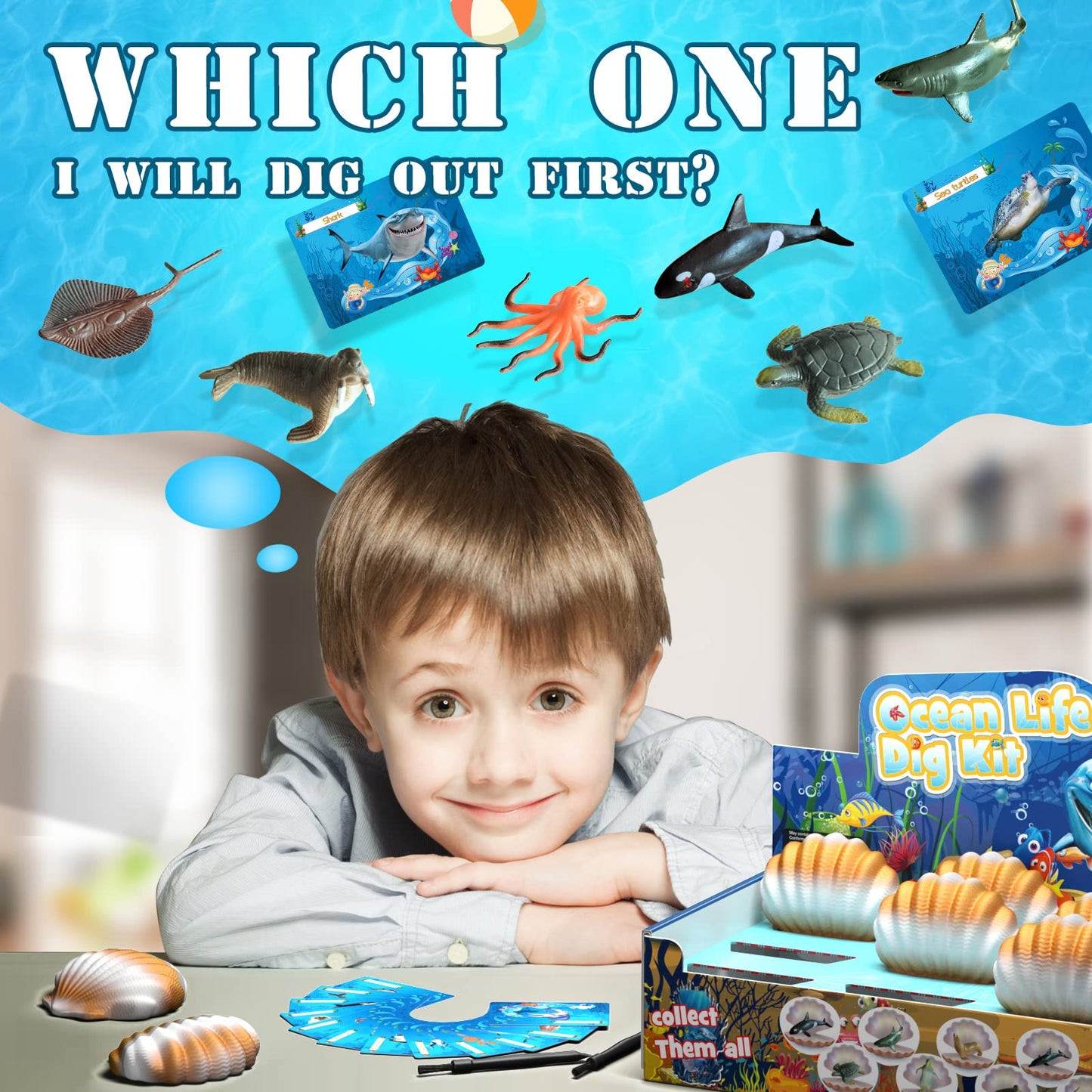 Earth'Scode Ocean Animals Dig Kit, Seashell Excavation Dig Bricks, Science Educational Gift For Kids