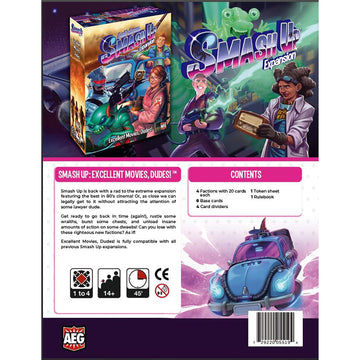 Aeg Smash Up: Excellent Movies, Dudes! Expansion | 80'S Card Game | Action Heroes, Backtimers, Extramorphs, Wraithrustlers | 2-4 Players | Ages 10+