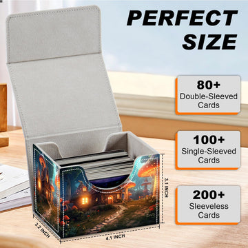 DEGDFSGR Card Game Storage Box for TCG MTG Commander Deck Box Organizer Trading Card Case Magnetic Closure Creative Pattern Up to 200 Cards  A Magical Mushroom Village