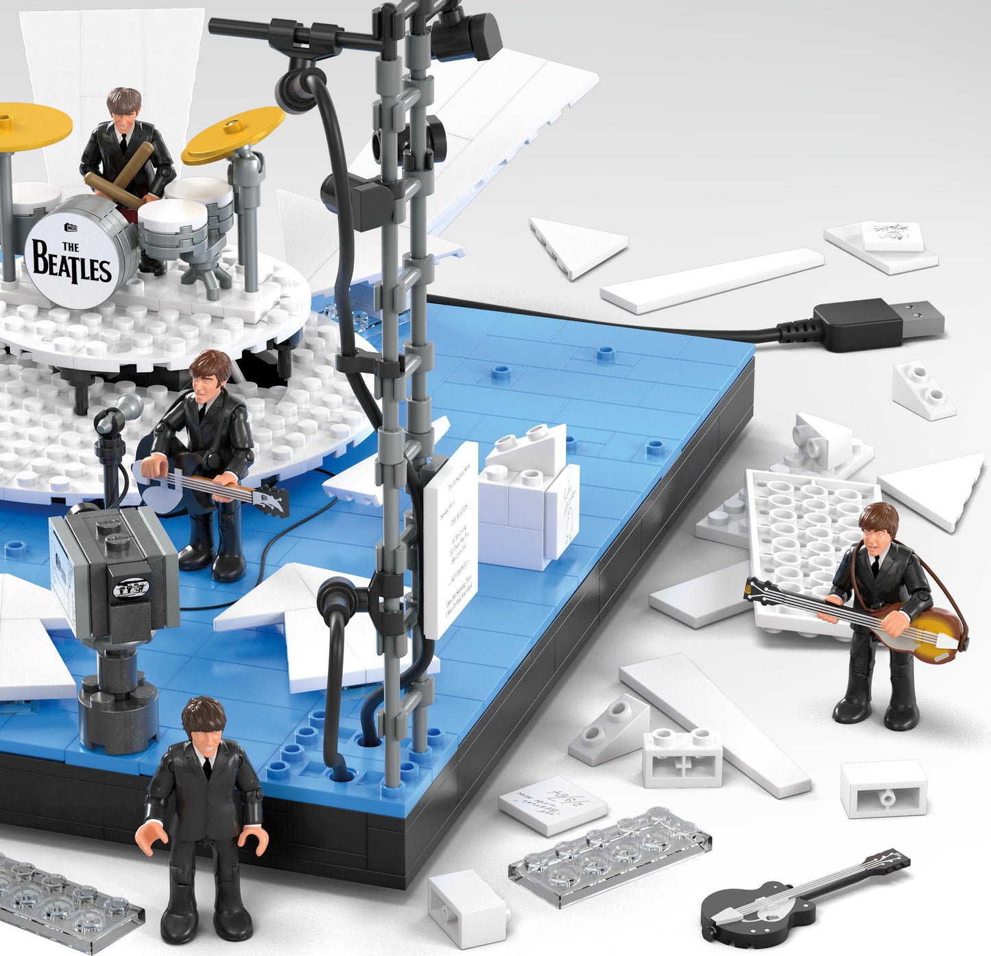 Mega The Beatles Building Set With 681 Pieces, 4 Poseable Action Figures And Ed Sullivan Stage, With Led Lights, For Adult Collectors