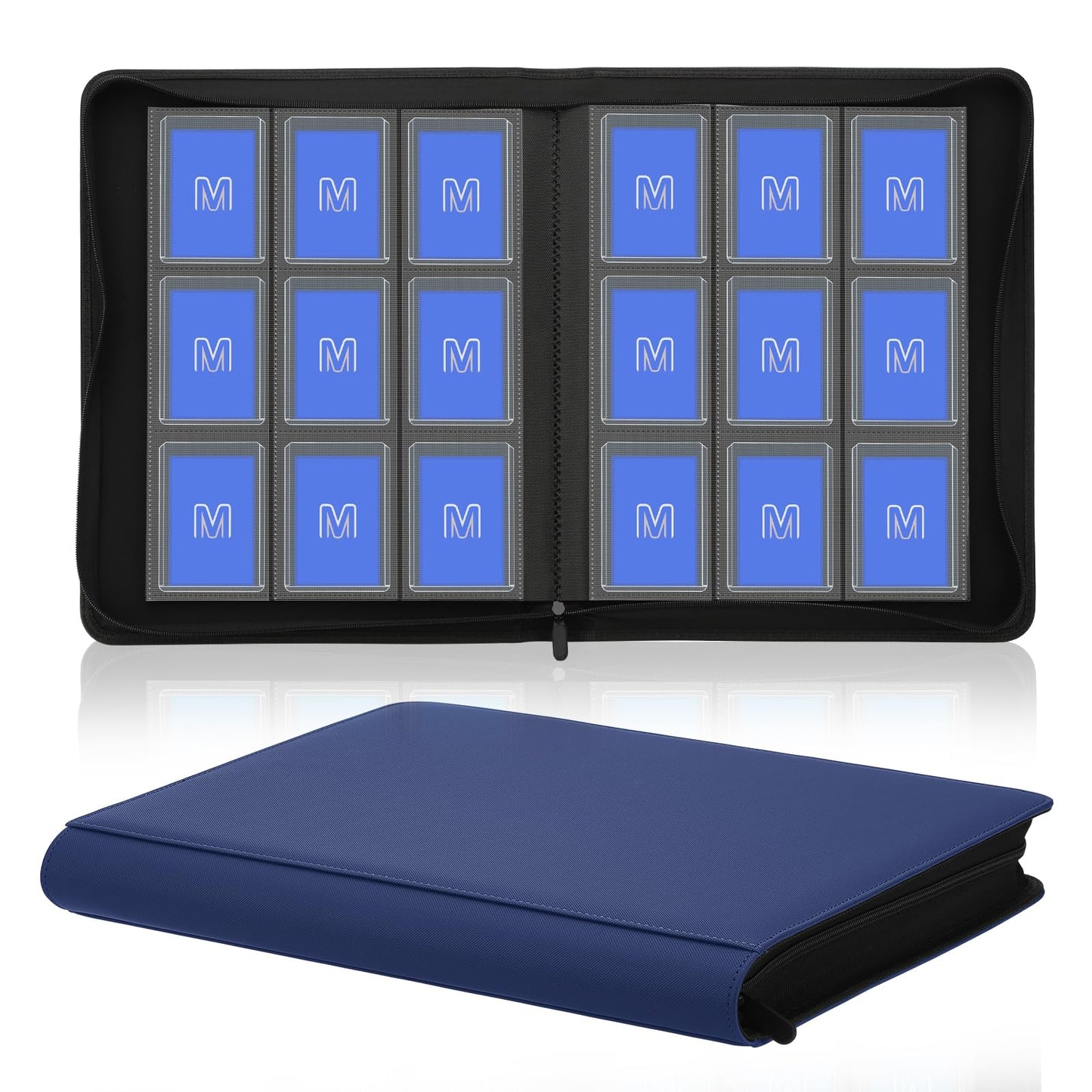 Toploader Binder Trading Card Binder Storage Hold up 288 Cards 9-Pocket Top Loader Binder with Sleeves for 3x4 Rigid Toploaders Hard Cases (9Navy Blue)