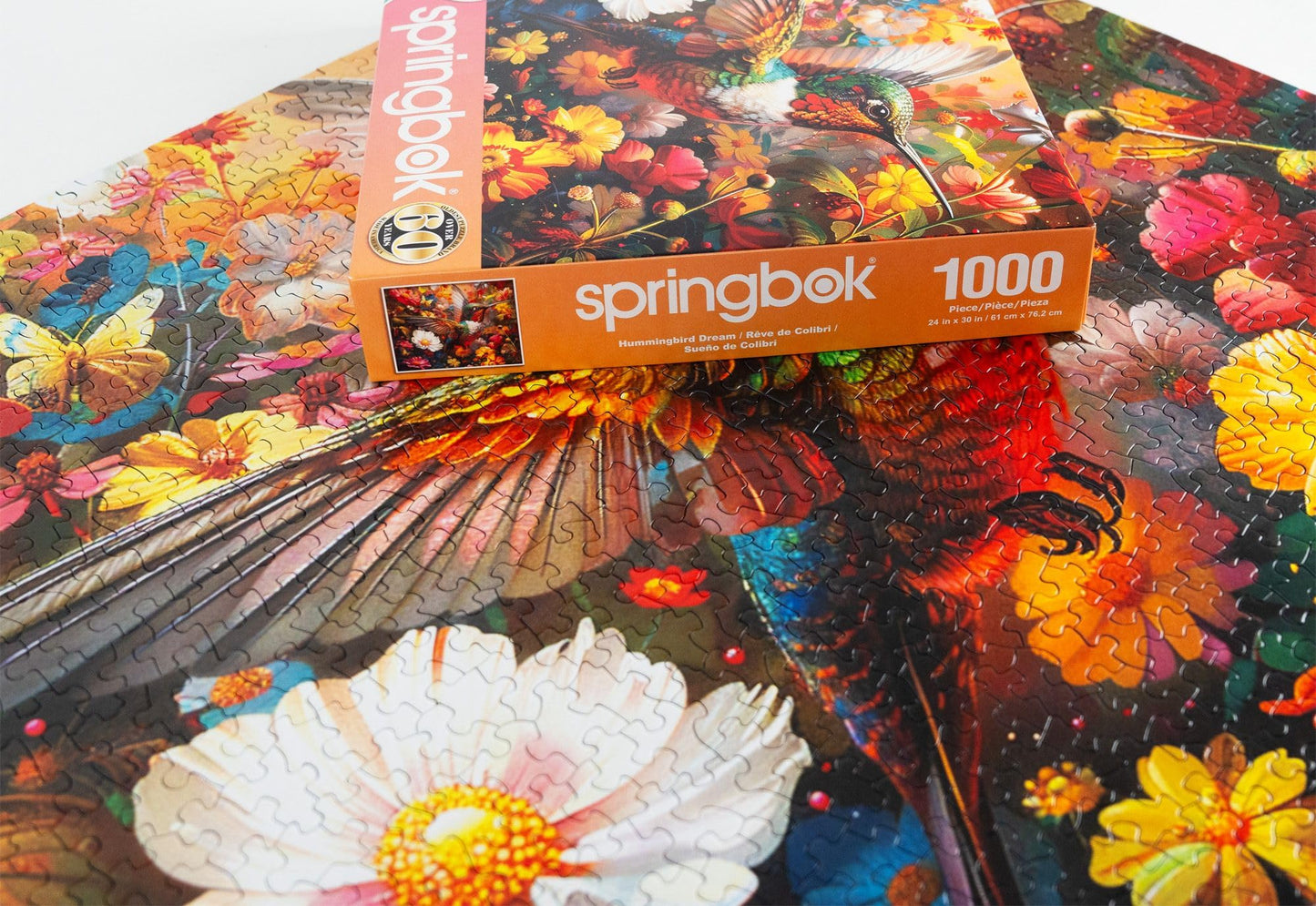 Springbok 1000 Piece Hummingbird Dream Puzzle - 24"x30" Cardboard, Vivid Hummingbird & Flowers Design