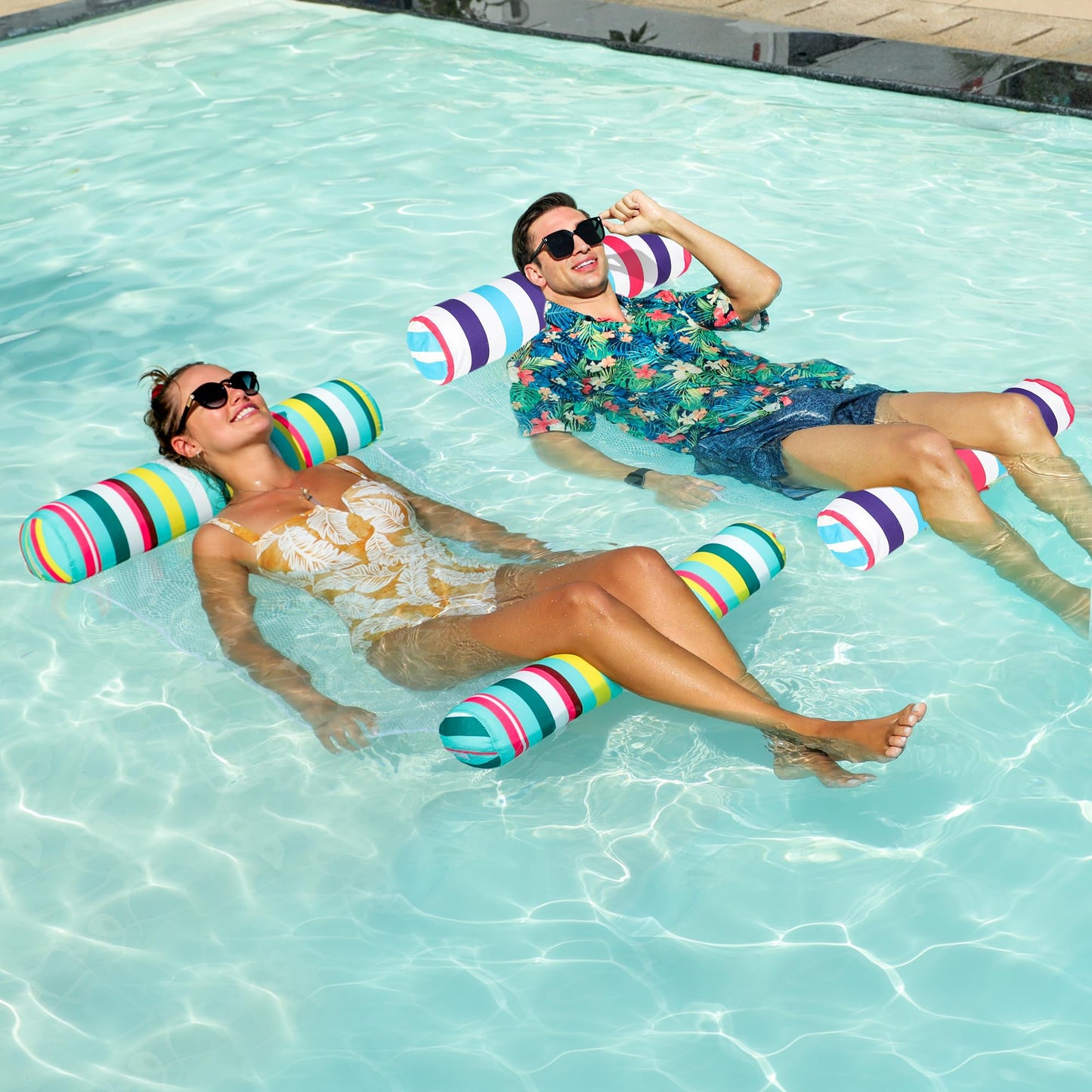 FindUWill 2Pack Inflatable Fabric Pool Floats mature-themeds - XL enhanced Water Floats Swimming Pool Float Floating Floaties Raft for mature-themeds (Light Green and Classic Striped)
