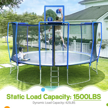 Zupapa Trampolines No-Gap Design 1500 LBS Weight Capacity 16 15 14 12 10 8FT for Kids Children with Safety Enclosure Net Outdoor