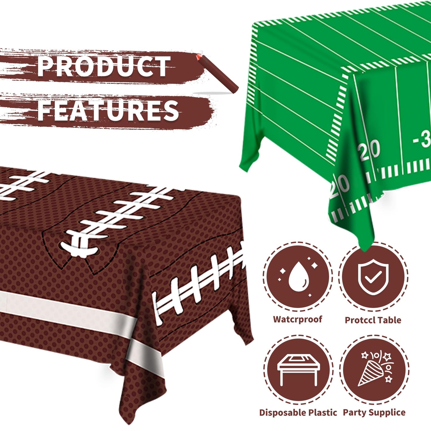 SJJPDYY Football Party Decorations Disposable Tablecloth Plastic Touchdown Table Cover Perfect for Super Bowl Football Birthday