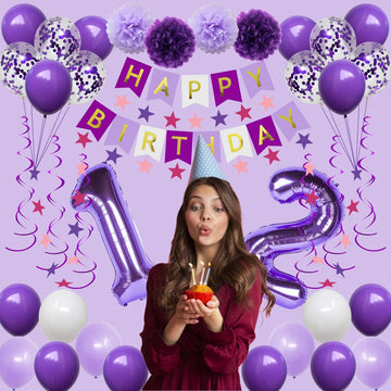 Naninuneno 12Th Birthday Decorations For Girls, Purple 12 Happy Birthday Balloons Supplies Including Purple Happy Birthday Banne