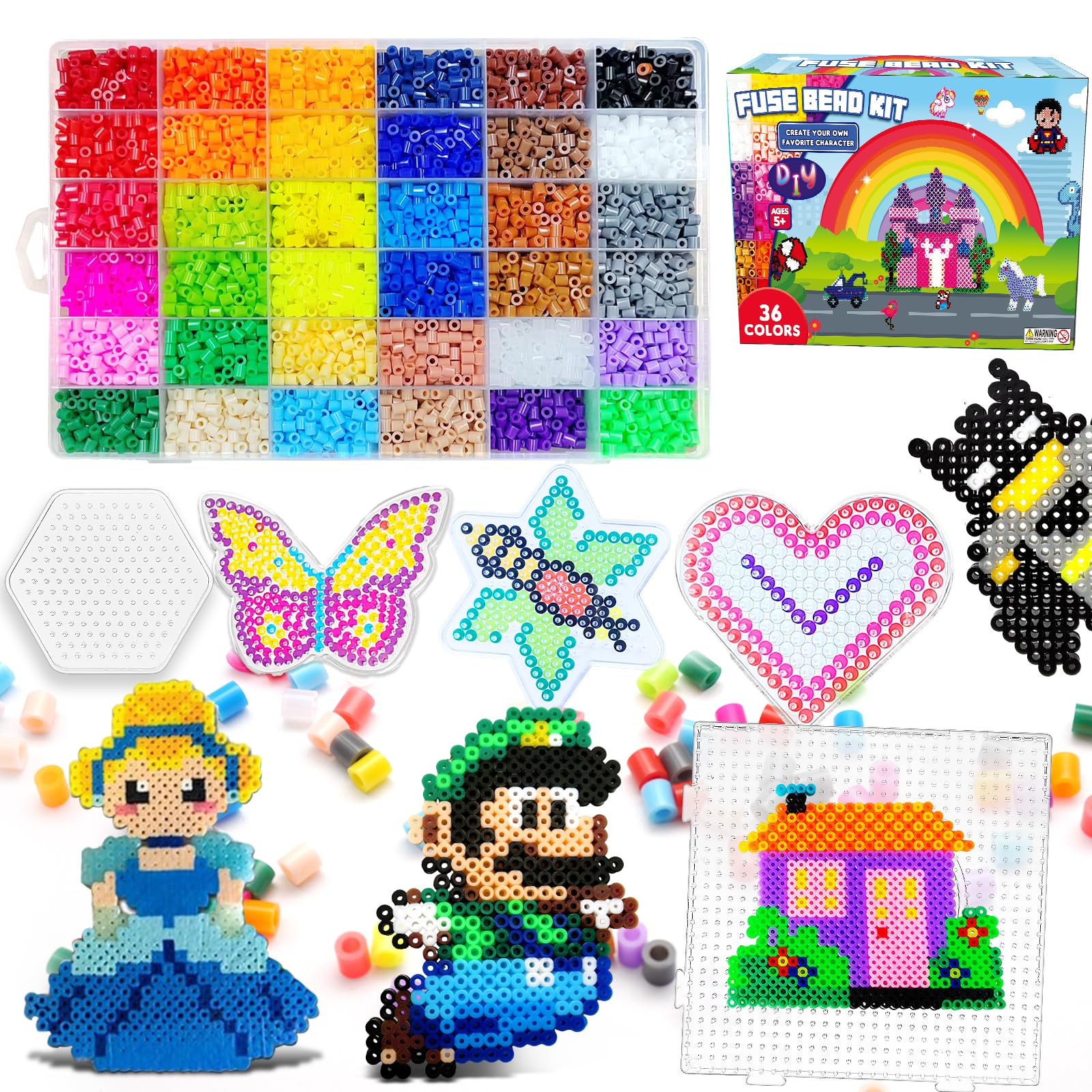 FUNZBO 11000 5mm Fuse Beads Kit - 36 Colors | 66 Patterns, Christmas Arts and Crafts for Kids, Teens and Adults, Toys Crafts for
