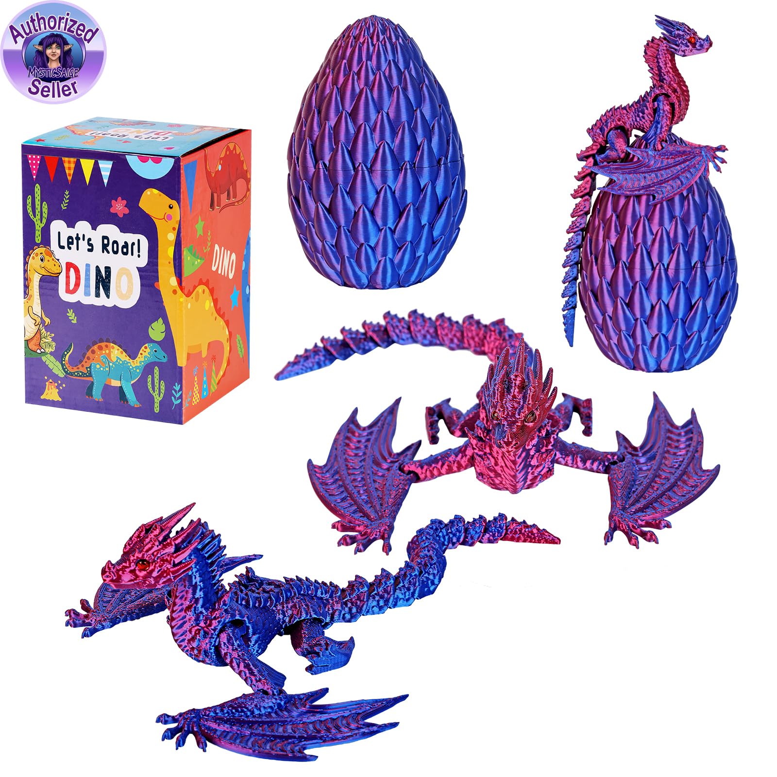 Jefuzh 3D Printed Dragon,Flying Mystery Egg Articulated Dragon,3D Printed Crystal Dragon With Wings,3D Dragon Eggs With Dragon I