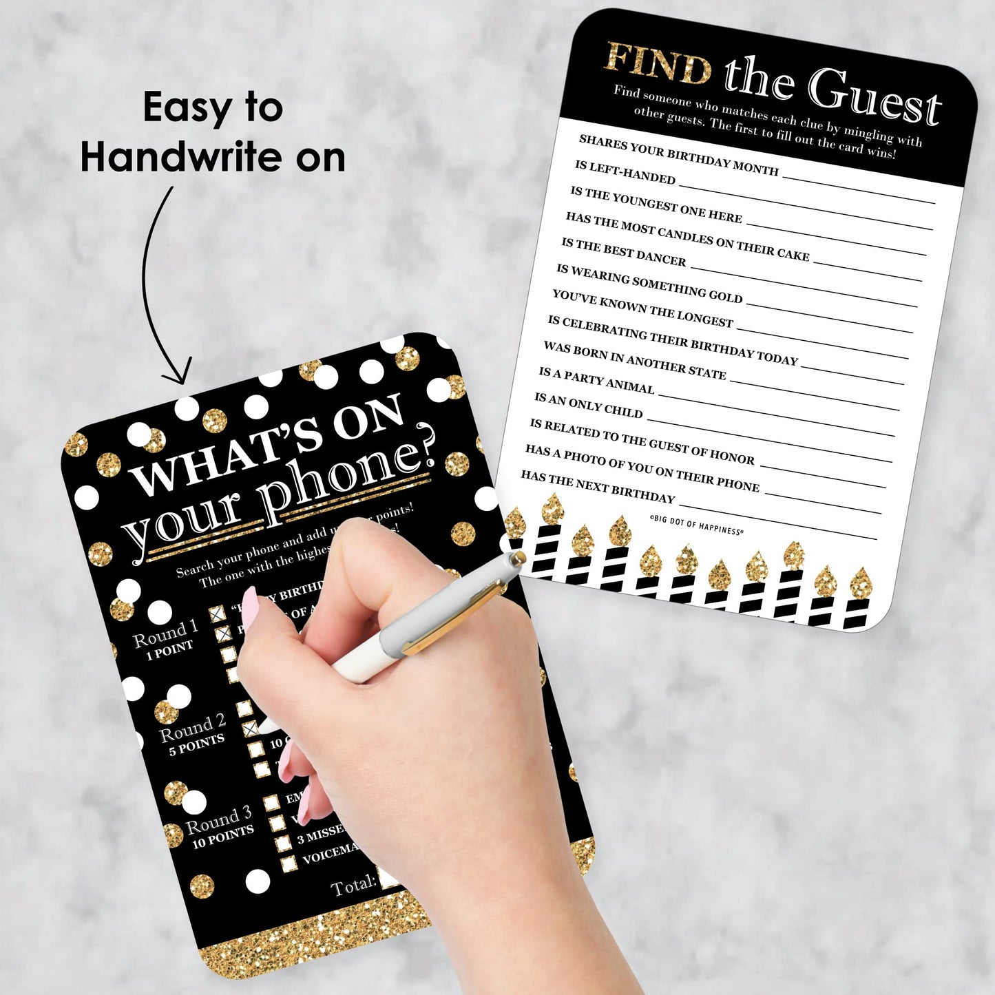 Big Dot of Happiness mature-themed Happy Birthday - Gold - 2-in-1 Birthday Party Cards - Activity Duo Games - Set of 20