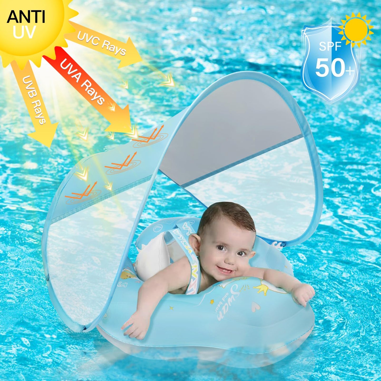 Loowarts Baby Pool Float With Canopy And Safety Seat,Infant Swim Float & Pool Float & Baby Water Float & Swimming Floats Upf50+