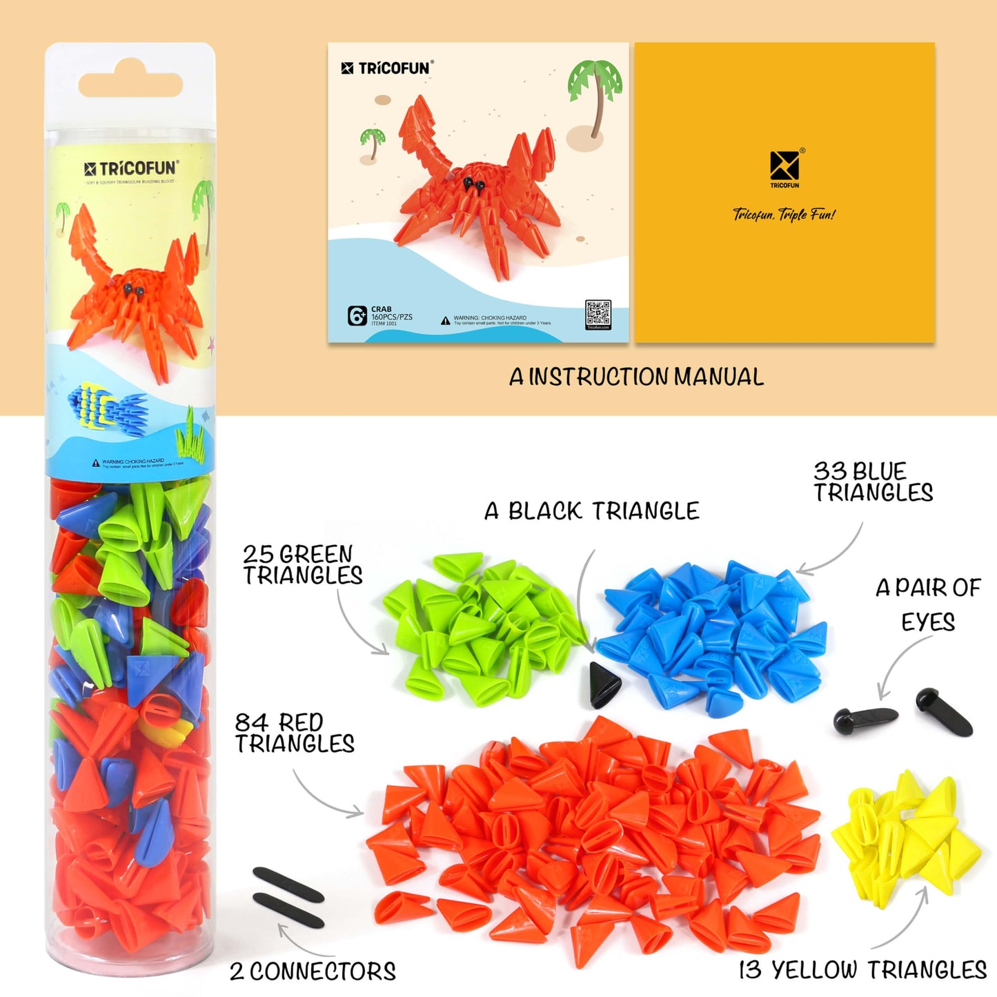 Tricofun 3D Soft Interlocking Forest Animal Building Blocks, Stem Toys For Kids Aged 6 Years (1001-Crab)