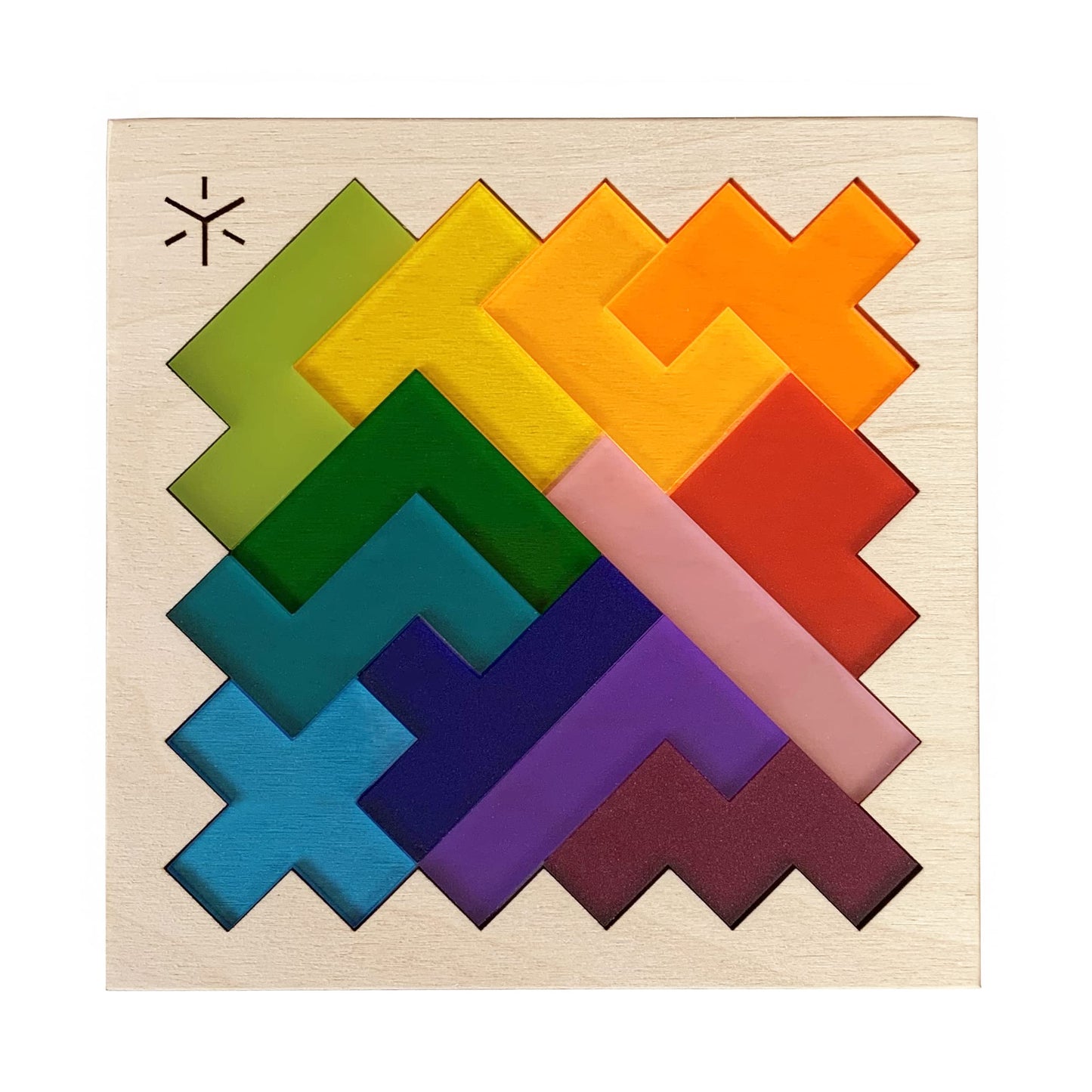 Bright Beam Goods Rainbow Pentomino Puzzle - Birch & Acrylic, Colorful Brain Teaser for All Ages