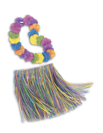 Child Luau Skirt & Lei Set - Vibrant & Tropical Design - Perfect For Parties, Hula Dance, Beach Fun