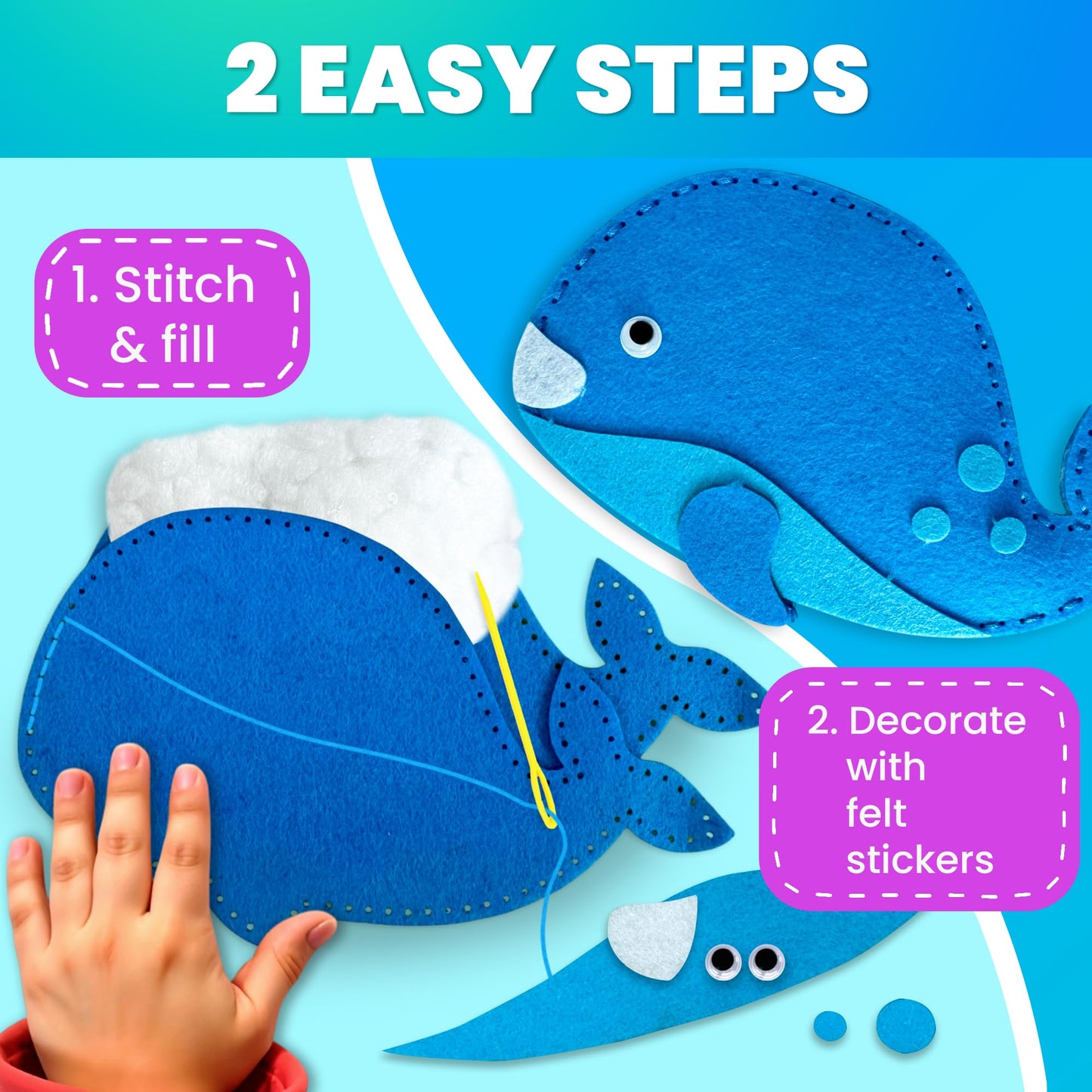 UOKKA Kids Crafts Ages 4-8, DIY Beginner Needle and Thread Kit - 12 Sea Animals Sewing Kit Basic - Fun Arts Crafts for Kids Ages