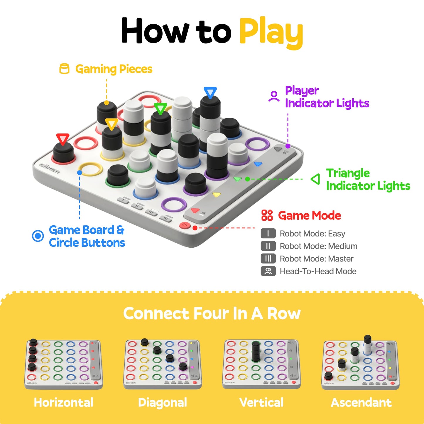 GiiKER Smart Four 3D AI-Powered Game for 1-2 Players, Travel-Friendly, Ages 6-12, Available in Black, Pink, Grey, Lavender