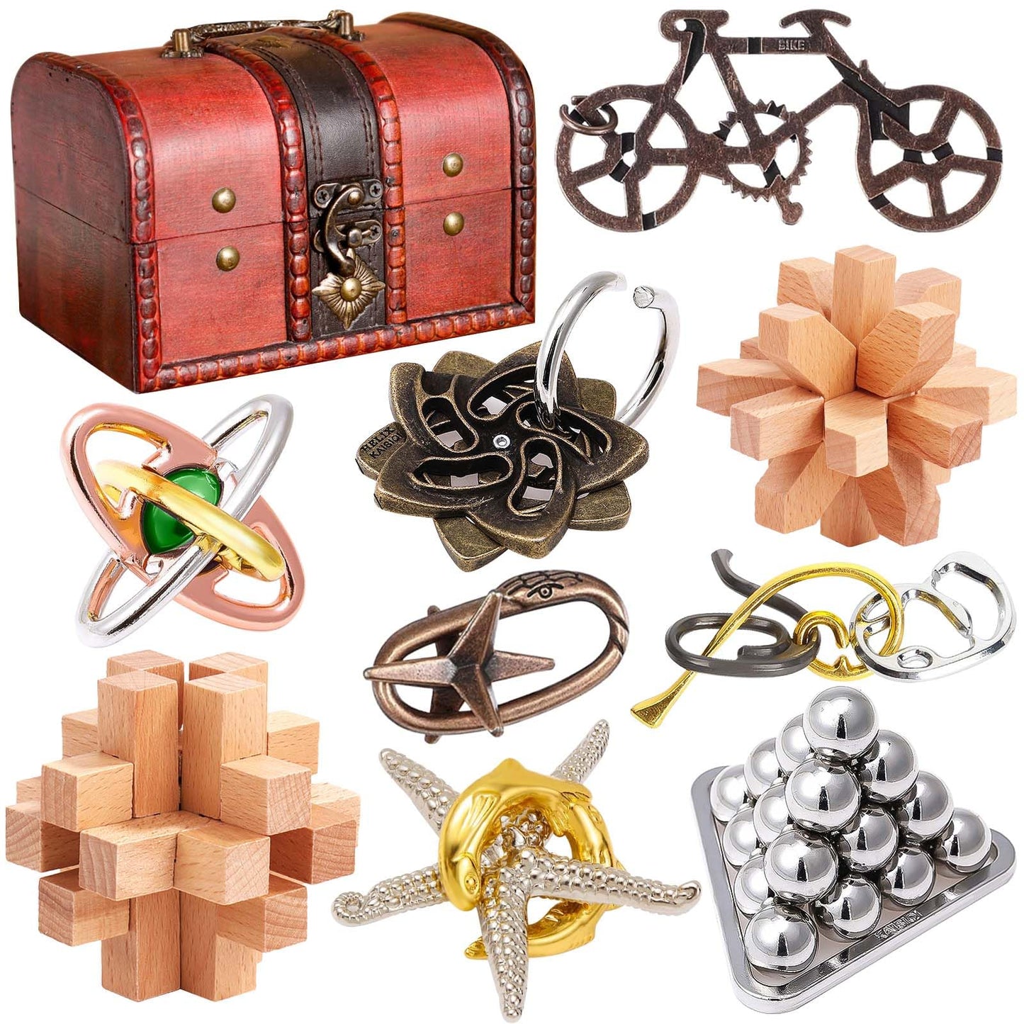 9 pcs Metal Wooden Brain Teaser Puzzle Logic Metal Puzzle for mature-themed Kid Toy Lock Puzzles Gift for mature-themeds Teenagers Kids