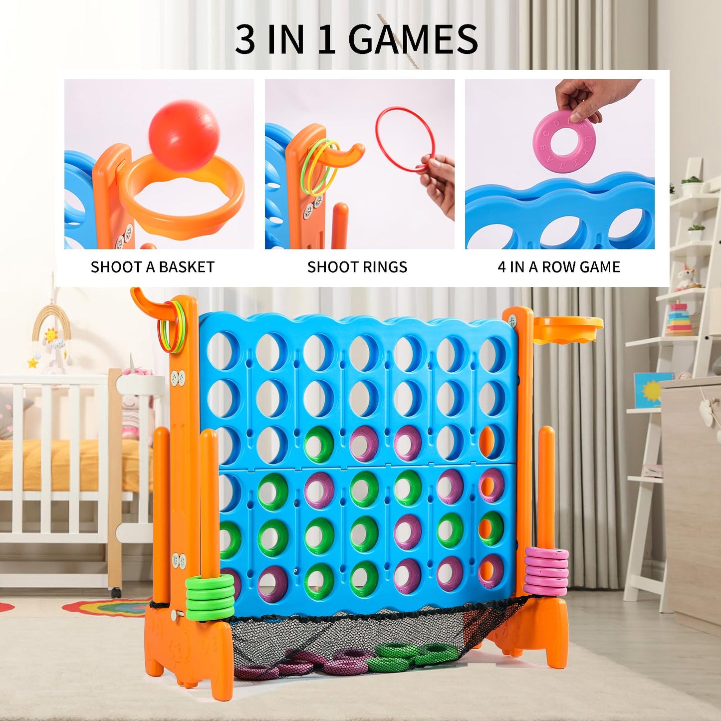 Giant 4 Row Game With Carrying Bag And Mesh Fabric .Giant 4-To-Score Game Set Suitable For Indoor And Outdoor Holiday Parties An
