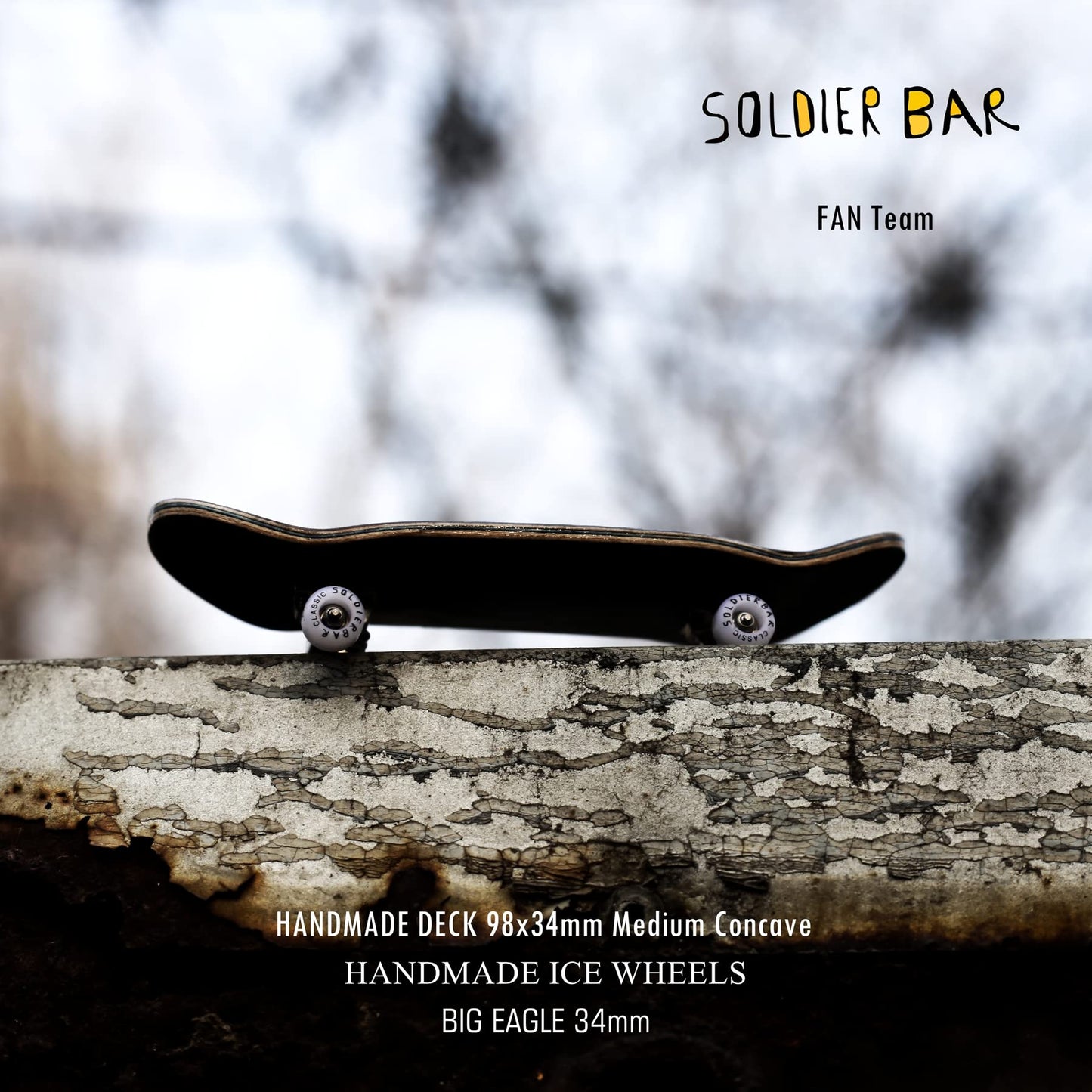 Soldier Bar Handmade Fingerboards 8.0 (6-Layer Canada Maple+Ebony 34Mmx98Mm) (Handmade Ebony Deck)