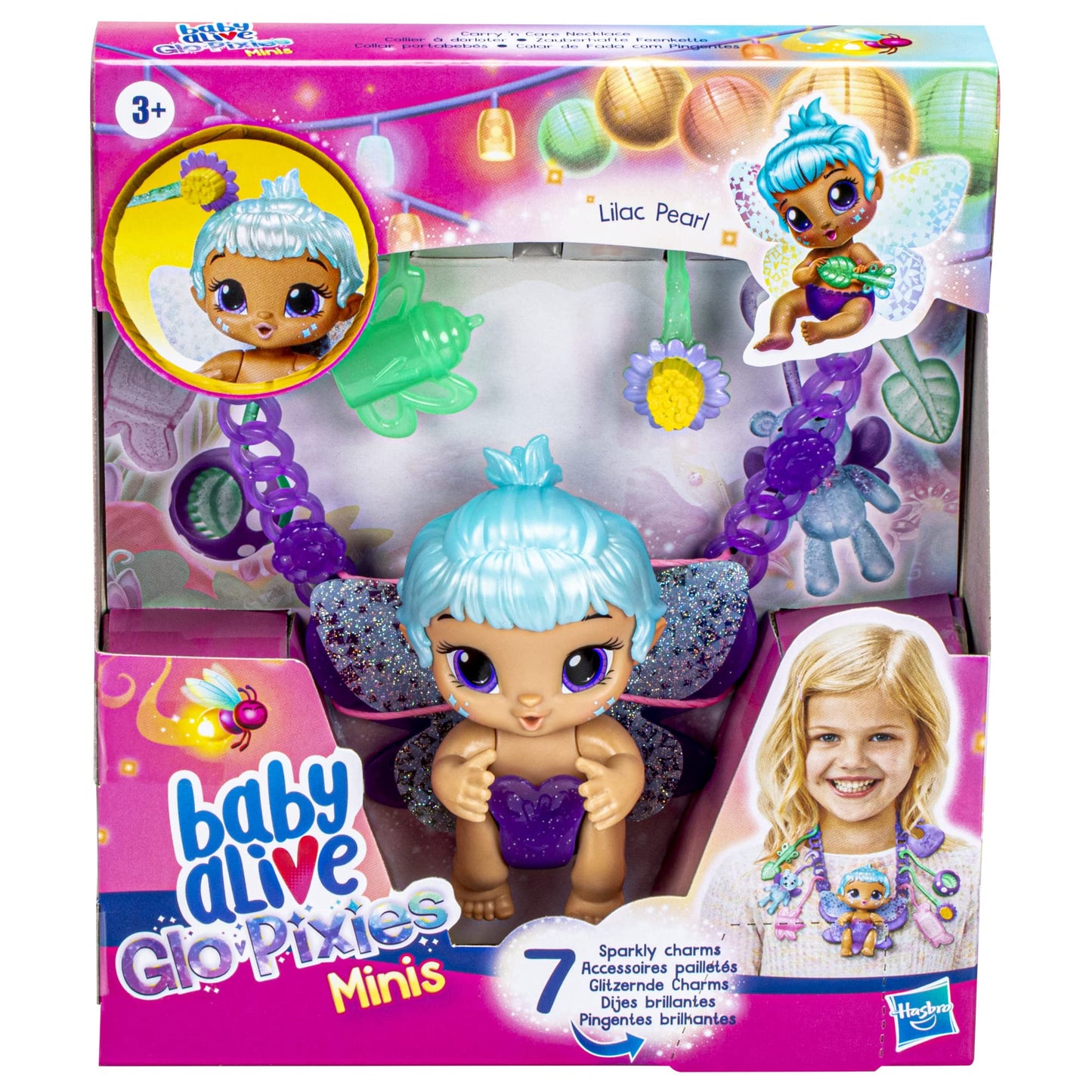 Baby Alive Glo Pixies Minis Doll, 3.75-Inch Lilac Pearl with Necklace & Carrier, Model F5844