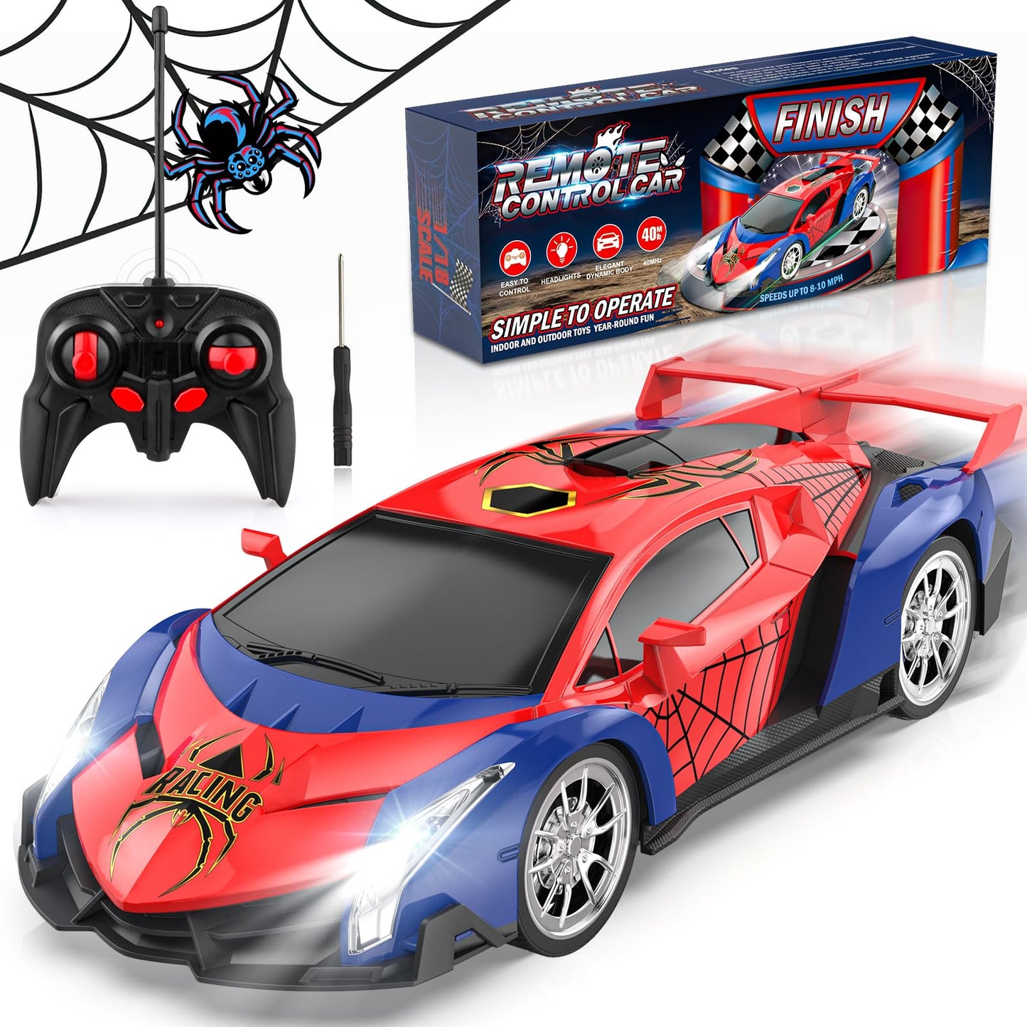 Growsland 2024 Remote Control Car for Kids, RC Cars for Boys Kids 1:18 Electric Vehicle Toy Car Hobby Racing Car Toys with Light