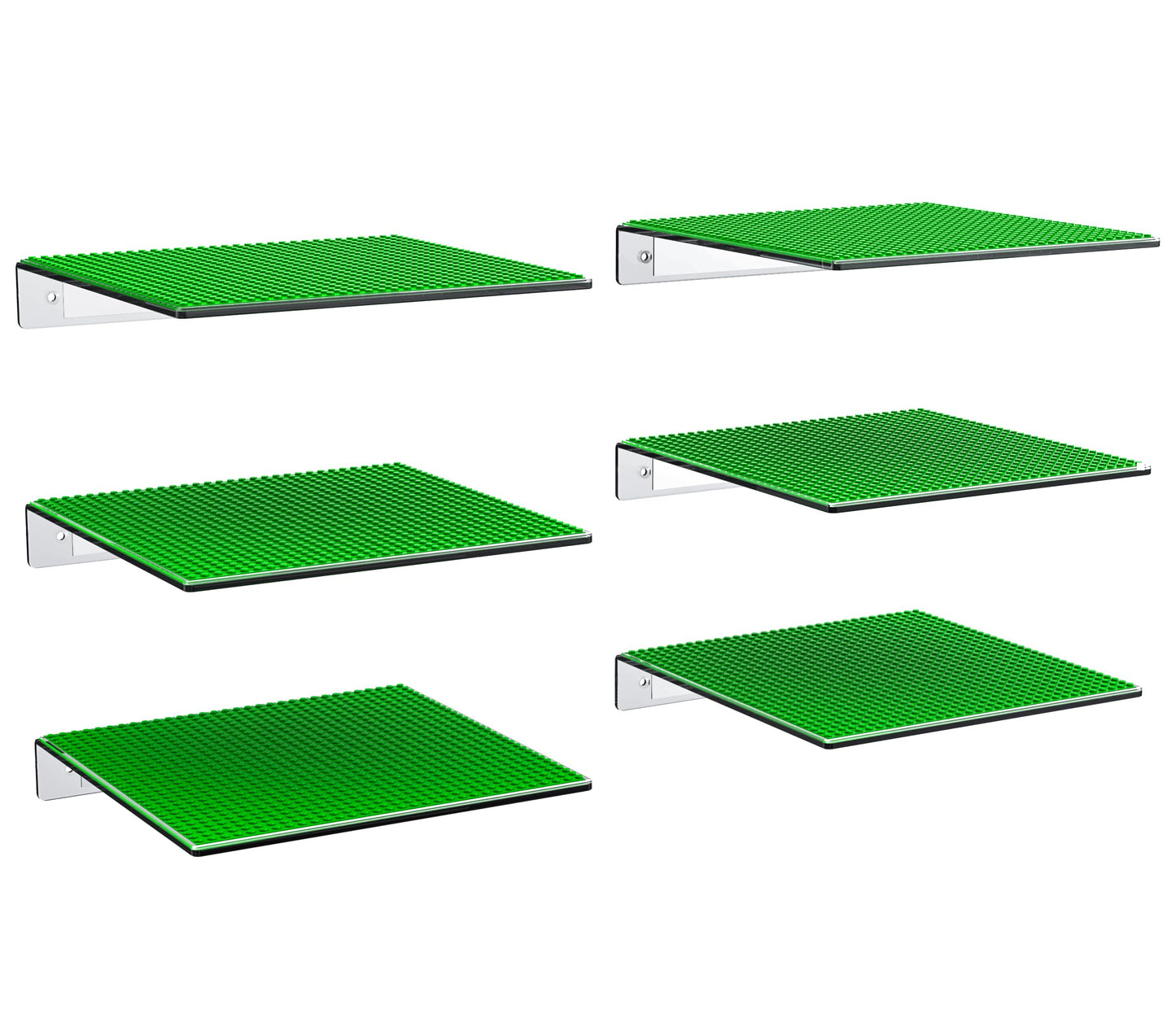 Galvanox Display Shelves For Building Bricks (6 Pack) Compatible With All Toy Block Brands - Floating Wall Mounted Shelf With 10 Inch Removable Baseplate (Clear Acrylic)