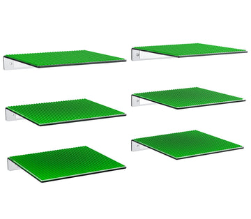 Galvanox Display Shelves For Building Bricks (6 Pack) Compatible With All Toy Block Brands - Floating Wall Mounted Shelf With 10 Inch Removable Baseplate (Clear Acrylic)