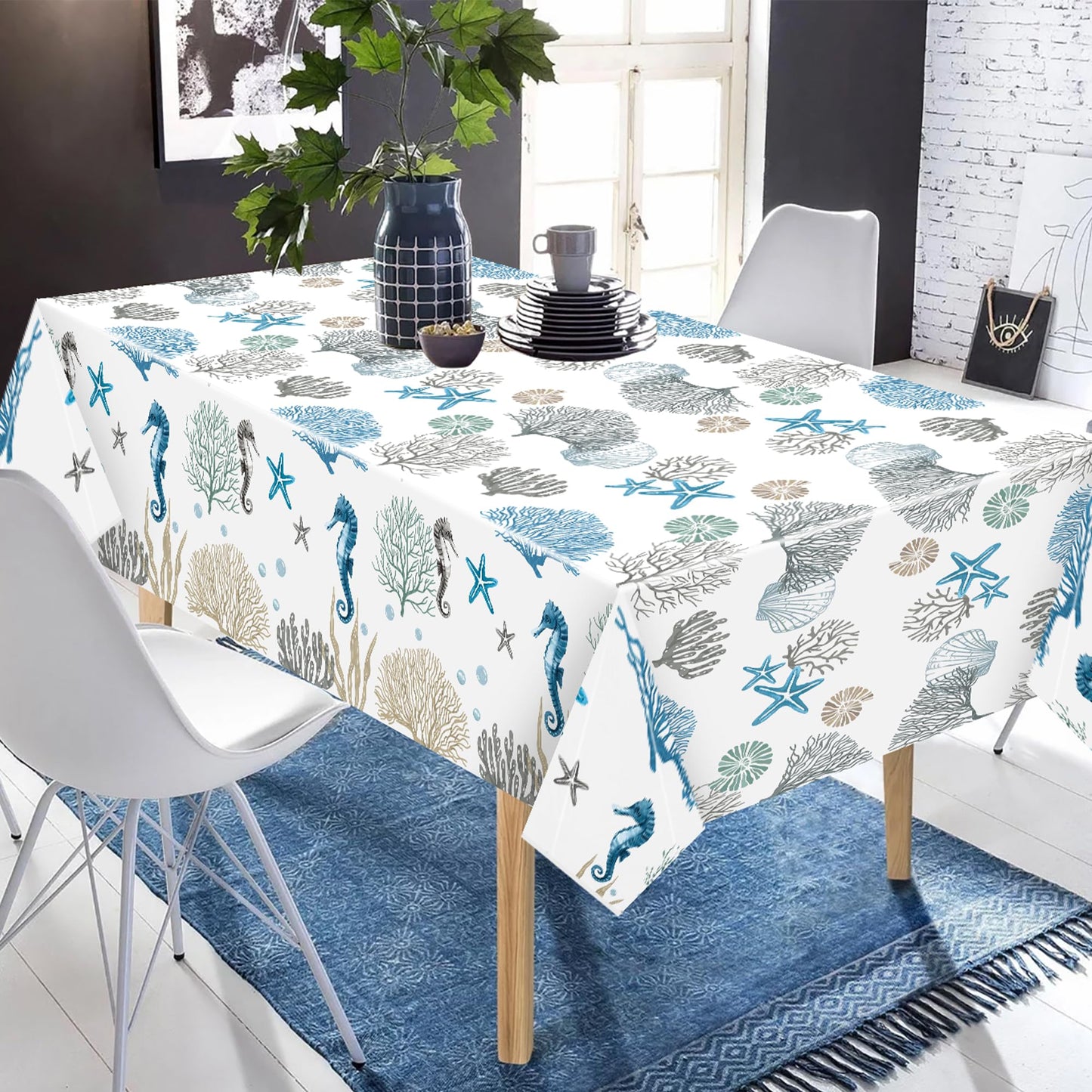 G1ngtar 3Pcs Ocean Seashell Party Tablecloths - Coastal Beach Summer Disposable Plastic Waterproof Rectangular Table Covers Star