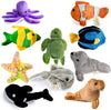 PREXTEX 10 Piece Plush Soft Stuffed Sea Animals - Small Stuffed Animals Bulk - Playset Plush Assortment  Turtle  Stingray  Nemo Fish  Killer Whale and More - Bulk Stuffed Animals