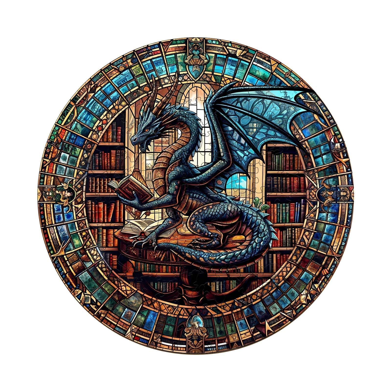 Wooden Puzzles for mature-themeds - Dragon's Library Jigsaw Puzzle for mature-themeds 505 Pieces  Unique Shape Wooden Dragon Puzzle  Wood Puzzles mature-themed  Gifts for Friends  Family  Home Decor (XL-17.3 * 17.3in)