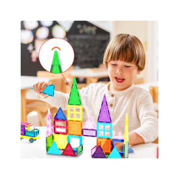 Picassotiles 101Pc Magnetic Tile Building Blocks With Car Base Drawstring Carry Toy Storage Bag Magnetized Block For Kids Magnet