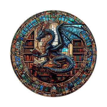 Wooden Puzzles for mature-themeds - Dragon's Library Wooden Jigsaw Puzzle for mature-themeds  Unique Shape Wood Puzzles mature-themed  Gifts for Friends and Family  Home Decor (L-13.4 * 13.4 in- 300 Pieces)