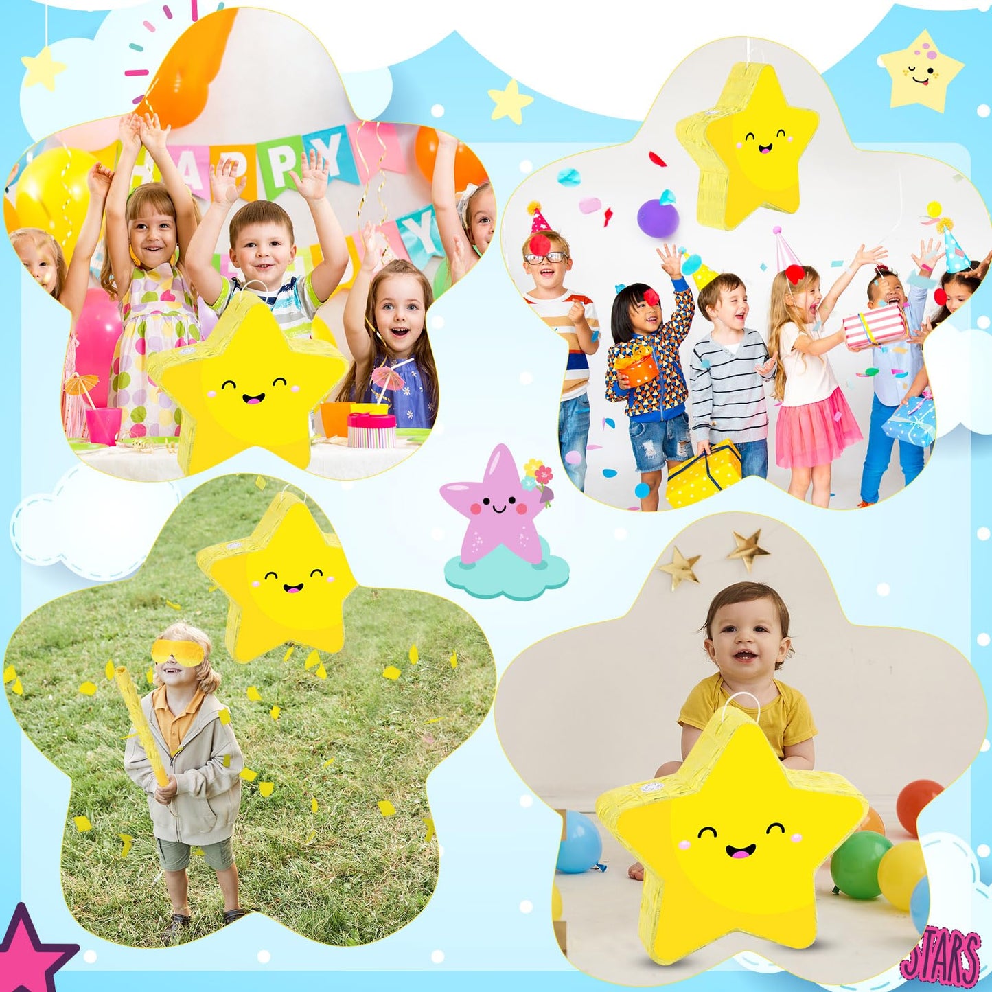 Hicarer Yellow Piata Star Piata for Kids Star Birthday Piata Star Yellow Foil Party Supplies Favors Piata Decor for Kids Birthda