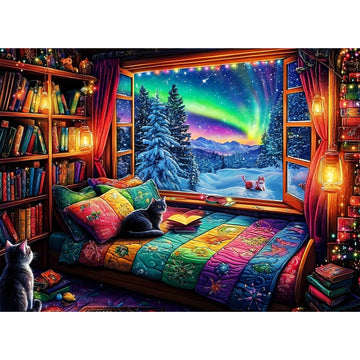 300 Pieces Puzzles For Adults | Winter Aurora Cat Jigsaw Puzzles | Large 300 Piece Puzzle For Children Adults Seniors | Sturdy,Safe | Engaging & Educational Toys Great Gift For Boys Girls 20.5 X 15 In