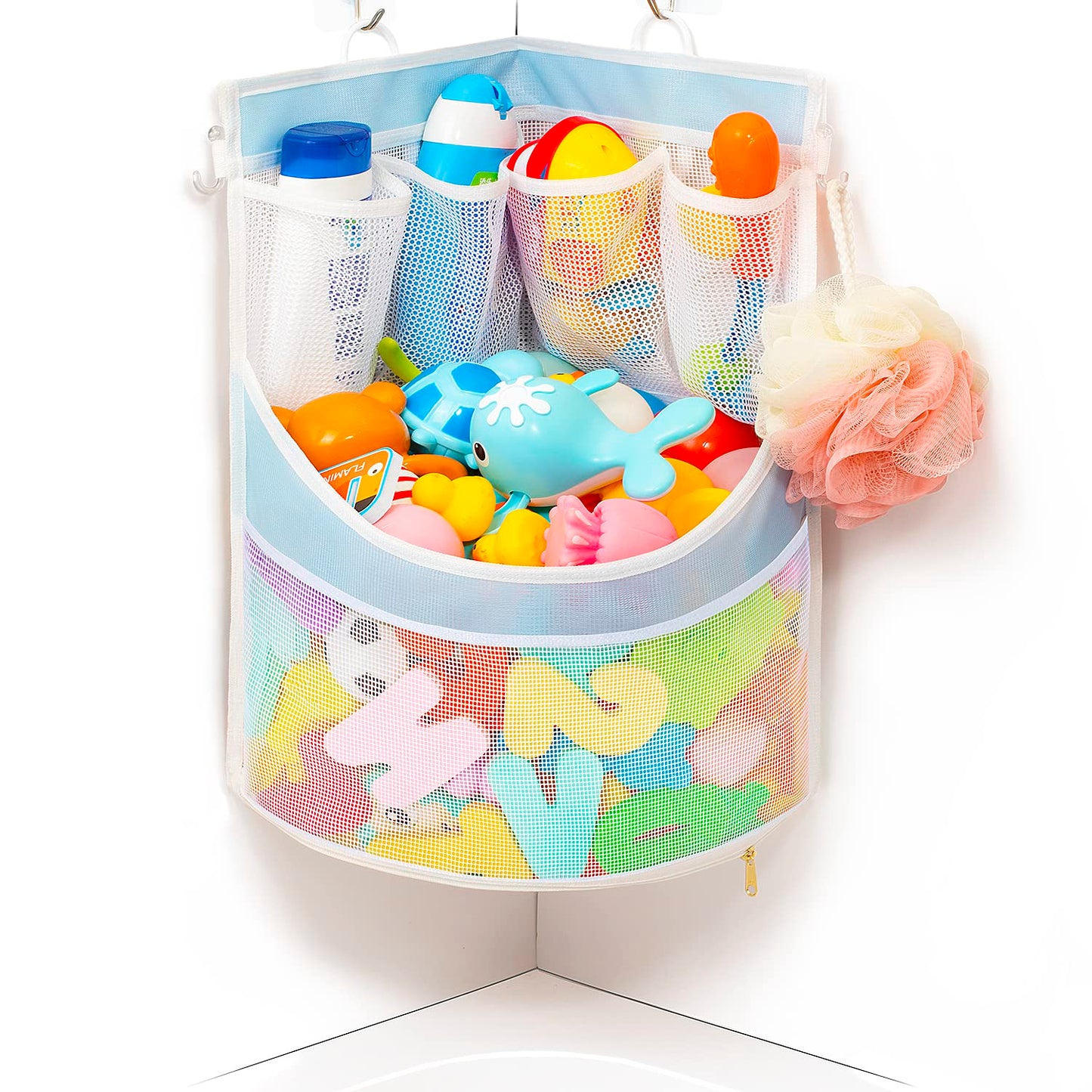 Pvc Material Bathtub Toy Holder Prevent Long Spots Bath Toy Storage Bath Toys For Kids Ages 4-8 17“X13”Mesh Bath Toy Holder Let Baby Bath Toys Quick Drying