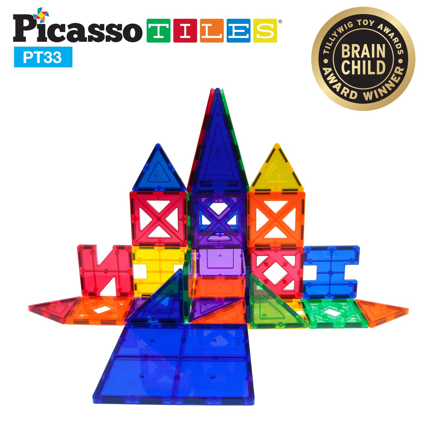 Picassotiles Educational Set Magnetic Building Tiles With Unique Shapes & Clear Box Tile 3D Magnet Construction Block Different