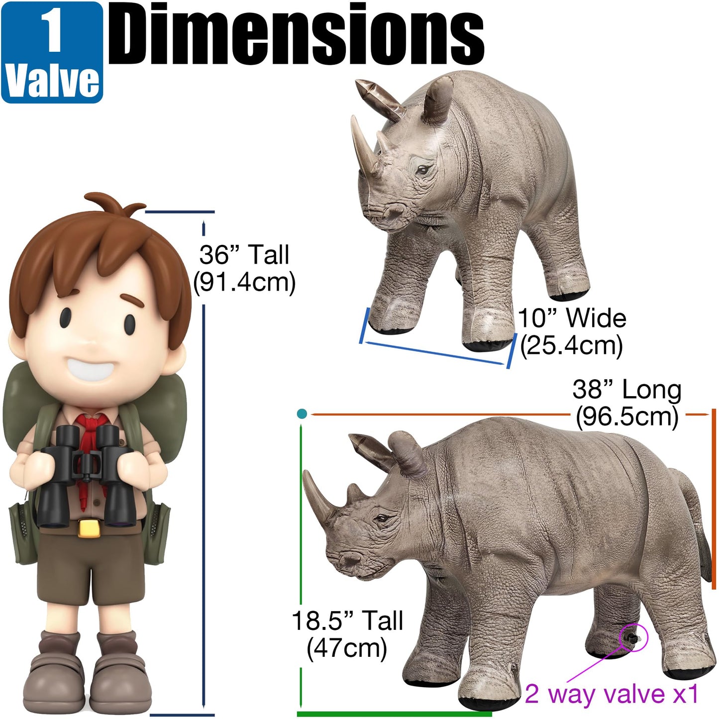 Jet Creations Inflatable Rhino Toy - 38" Long, Gray Phthalate-Free Vinyl, Safari Party Decoration, Model AN-RHINO