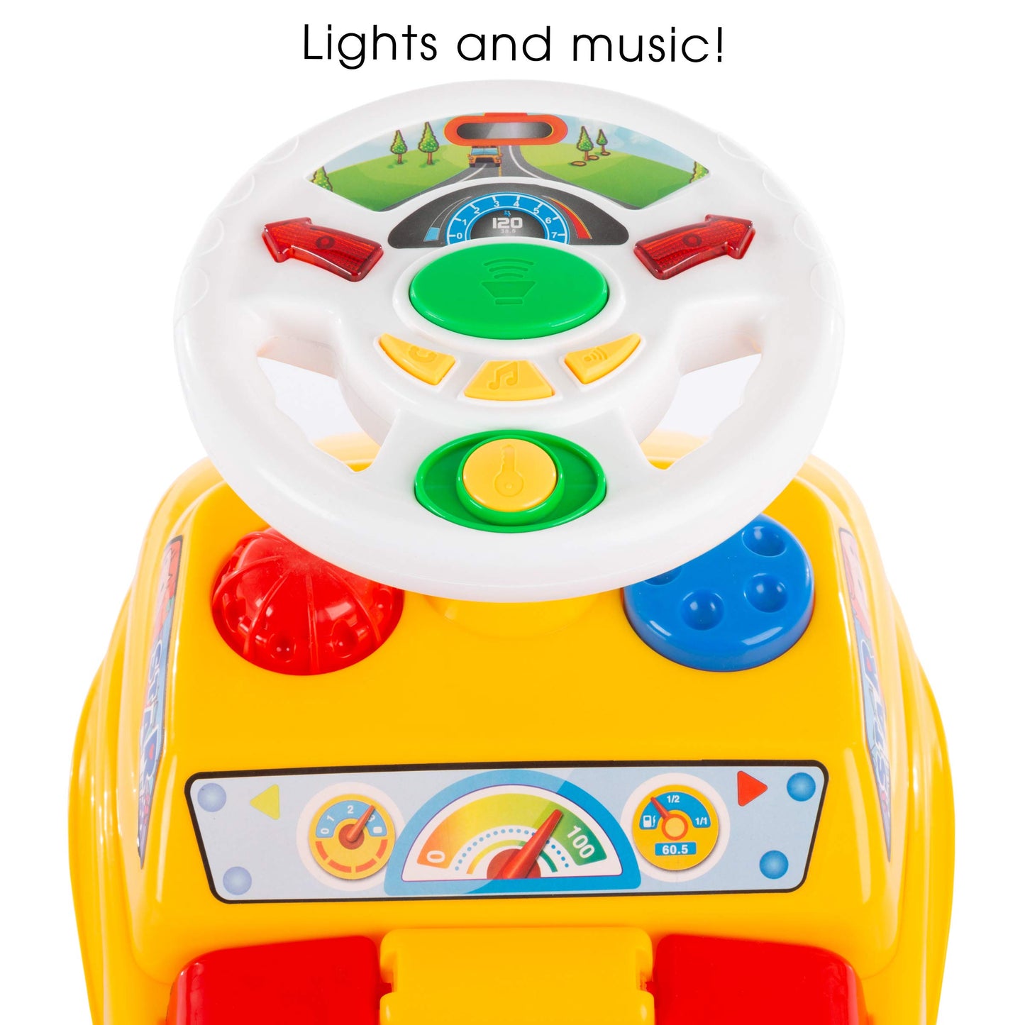 Lil' Rider Push Car - Scoot and Ride with Steering Wheel, Lights & Music for Kids, 20x9.5x16.5 inches, Multi-color, Model 80-YF-