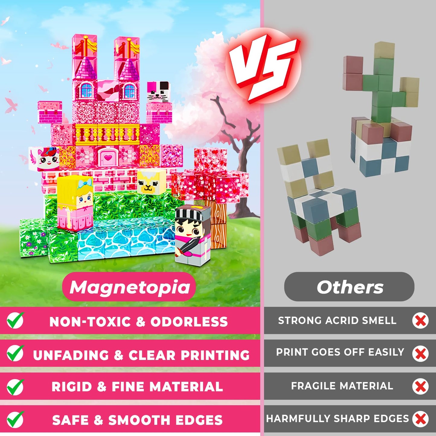 Magnetic Blocks - 100Pcs Magnetic Building Block Cubes, Magnet Blocks Transparent Castle Princess Toy Building Sets For Kids, St