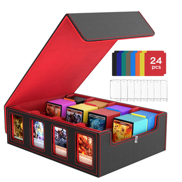 BORISI Trading Card Storage Box  3000+ MTG Deck Box with 24 Colorful Dividers & 8 Card Supporters  Commander Deck Box with Viewing Windows for Magic Game Cards  YugiOh (Black & Red)