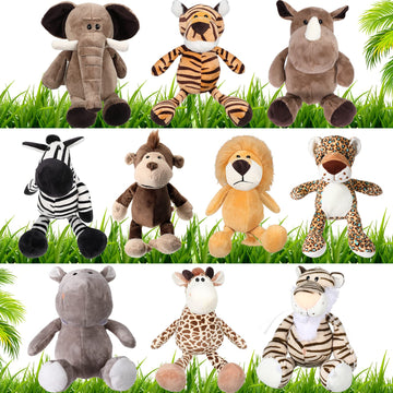 Hydren 10 Pcs Safari Stuffed Animals Plush Jungle Animal Toys For Girls Boys, Elephant Giraffe Lion Tiger Monkey Rhinoceros Zebr