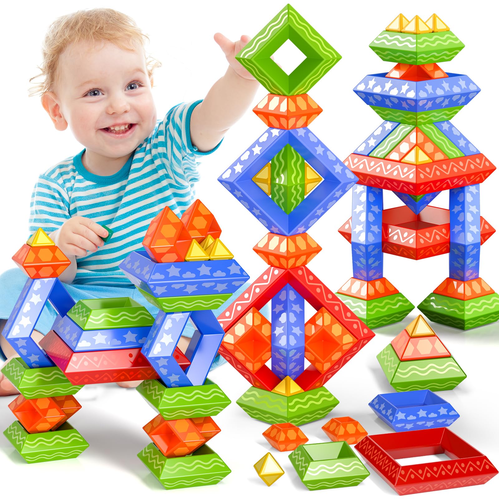 Doloowee Montessori Toys For Toddler1-3 3-5,60 Pcs Stacking Building Toys Blocks Preschool Learning Activities Stem For Boys Gir