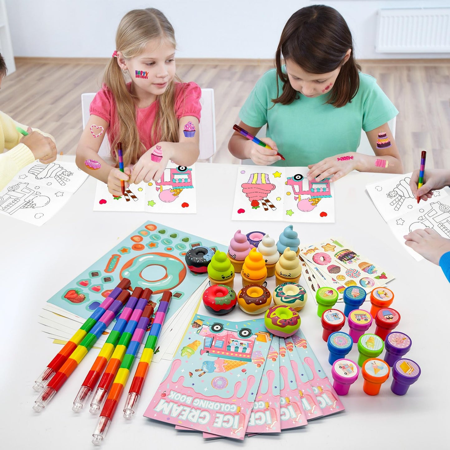 72 Pcs Ice Cream Coloring Book Party Favors Set, Candyland Donut Birthday Party Pinatas Goodie Bag Fillers,Cand Supplies Craft D