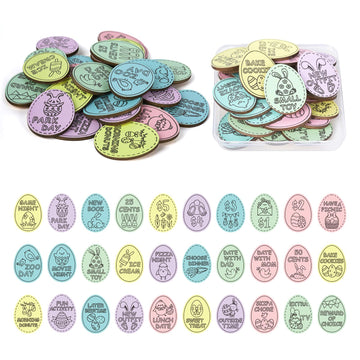 Hedeey Easter Egg Fillers,30 Pack Wooden Easter Egg Tokens for Kid,Easter Stuffers with 30 Different Engraved Sayings,Easter Egg