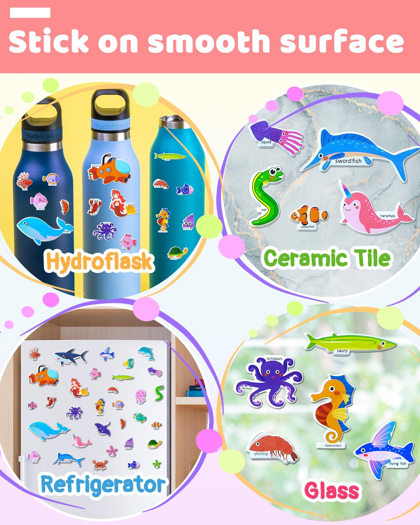 Benresive Reusable Sticker Books For Kids 2-4, Sticker Books For Toddlers 1-3, Toddler Sticker Book Age 2-4, Toddler Travel Toys Activities Crafts Gifts - Ocean Sticker Book