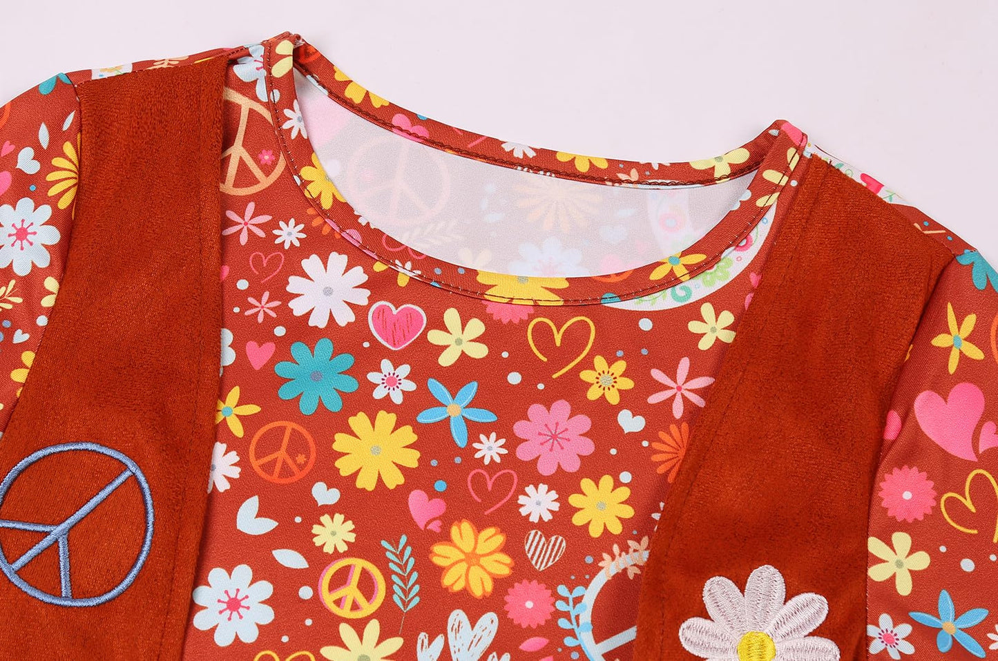 Gorkonpy Hippie Costume For Girls Kids 70S 60S Costume Outfits Halloween Party Dress Up (10-11 Years)