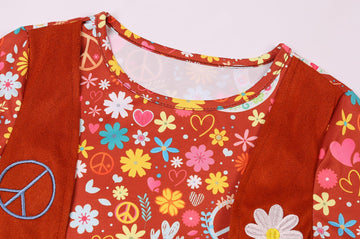 Gorkonpy Hippie Costume For Girls Kids 70S 60S Costume Outfits Halloween Party Dress Up (8-9 Years)