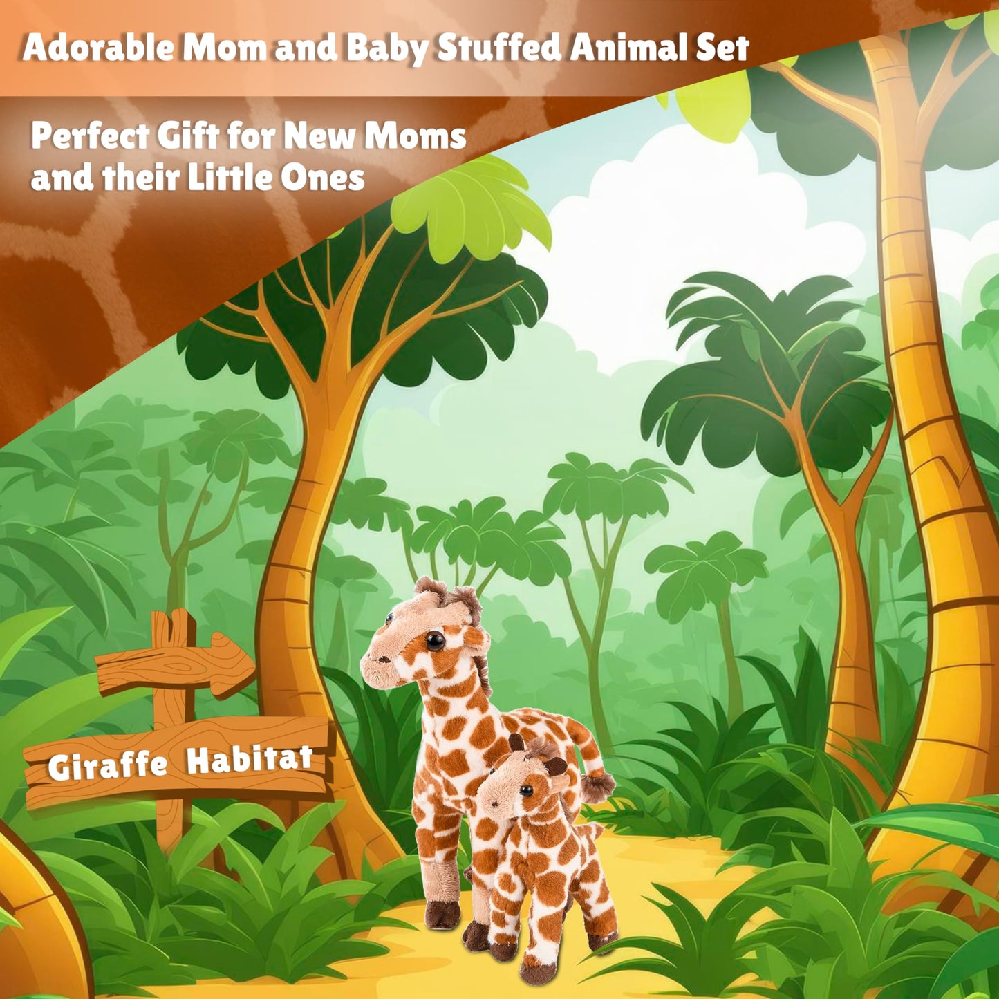 Forest & Twelfth Mom And Baby Mini Giraffe, Stuffed Animals For Boys And Girls, Safari Baby Shower Decorations, Nursery Decor, Zoo Animals For Toddlers, Soft Stuffed Giraffe Toy, Huggable (Giraffe)