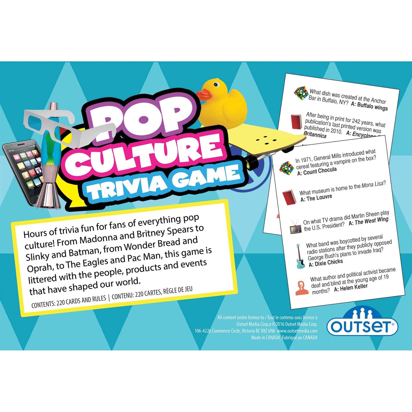 Outset Media Pop Culture Trivia Game - 1200 Questions - Fun for 2+ Players - Ages 12+ - Black and White With Red - Cardstock